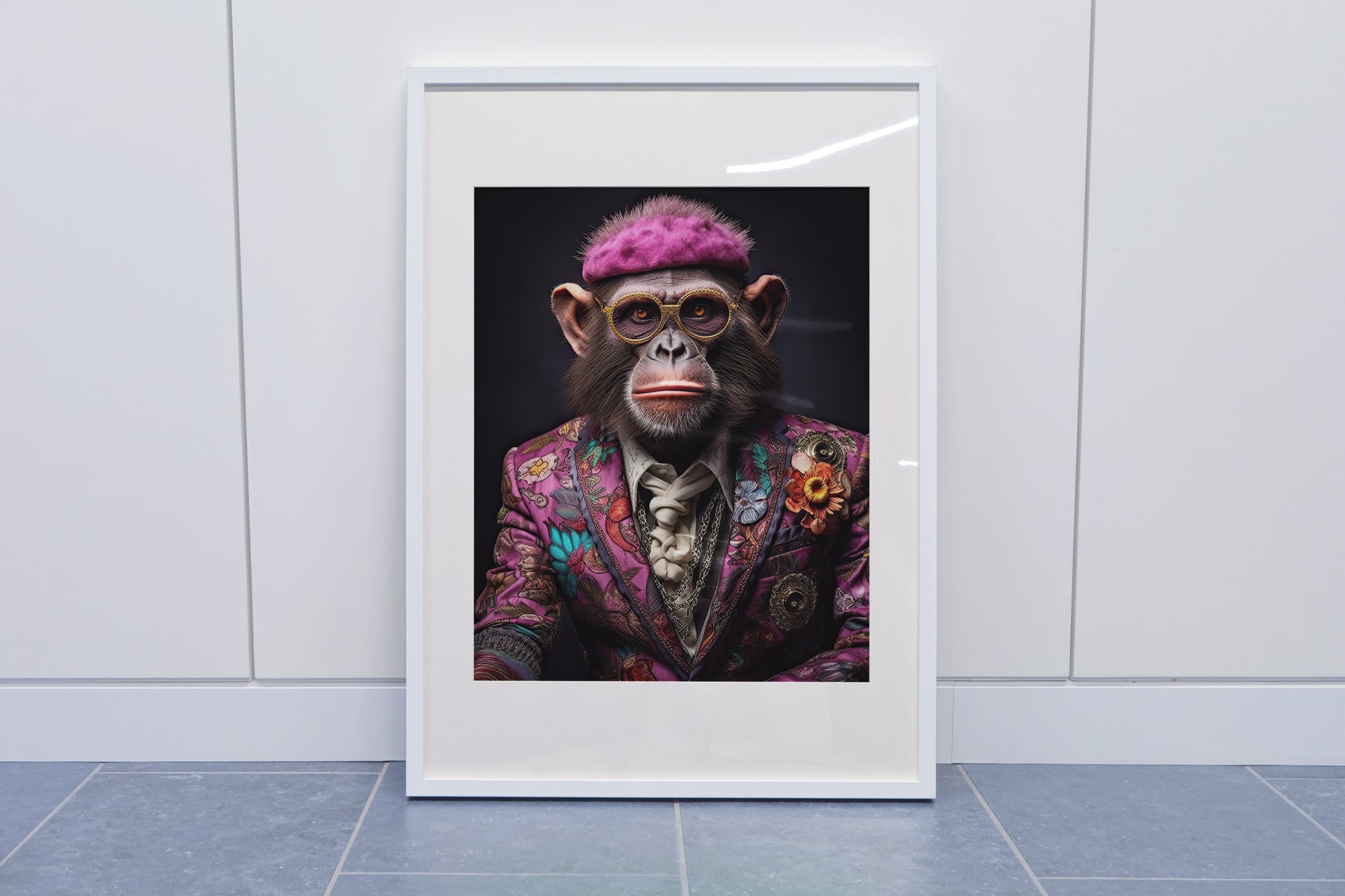 High-Fashion Chimpanzee Charm: Museum-Grade Poster - Tropland Universe