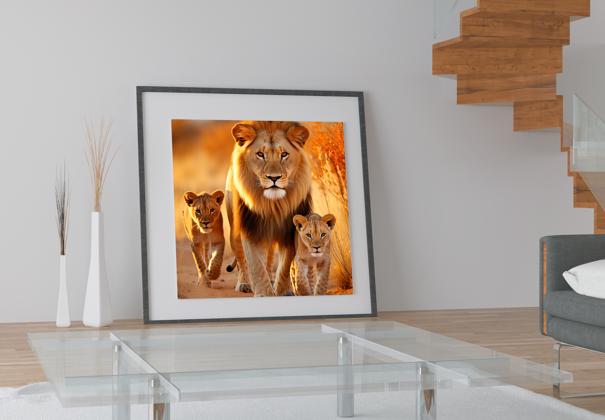 Golden Tropland Lion Family: Museum-Grade Poster - Tropland Universe