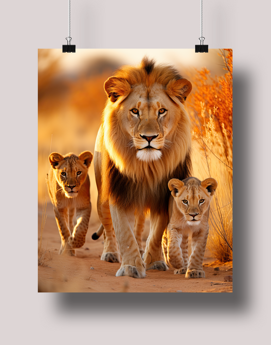 Golden Tropland Lion Family: Museum-Grade Poster - Tropland Universe