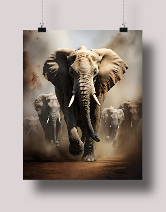 Wild Elephant Stampede: Museum-Grade Poster - Tropland Universe