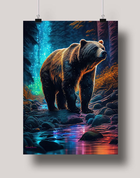 Bioluminescent Bear, Museum Grade Posters, High-Quality Print Decor - Tropland Universe