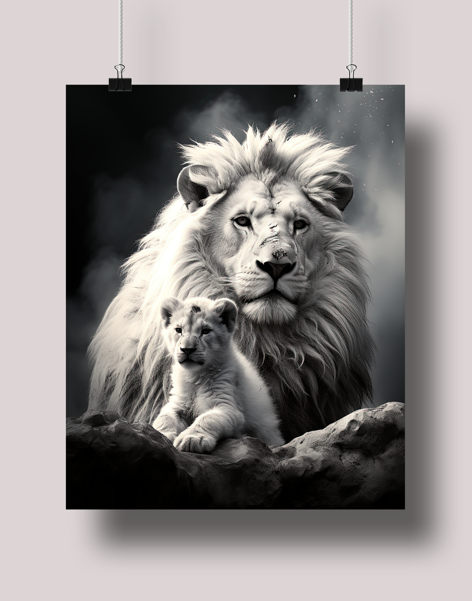 Black And White Lions With Award Winning Natuona: Museum-Grade Poster - Tropland Universe