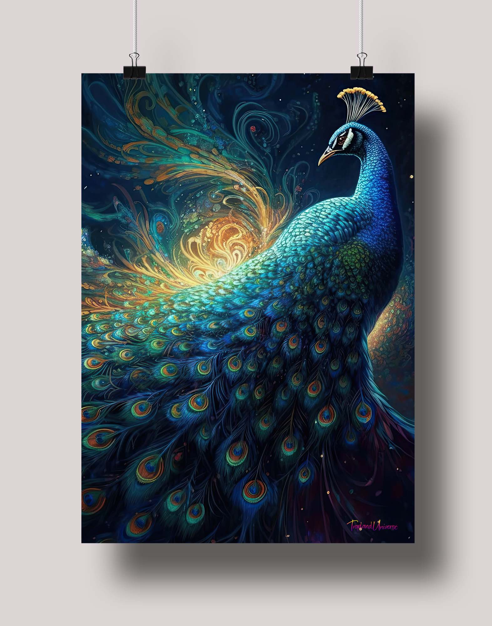 Dazzling Peacock: Museum-Grade Poster - Tropland Universe