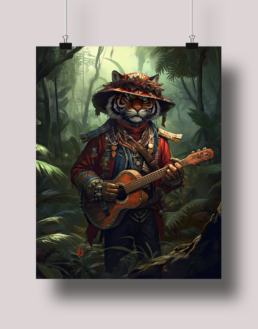 Tiger Mariachi Guitarrista: Museum-Grade Poster - Tropland Universe