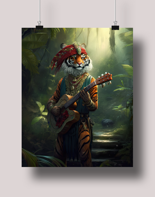 Tiger Mariachi Guitarrista: Museum-Grade Poster - Tropland Universe